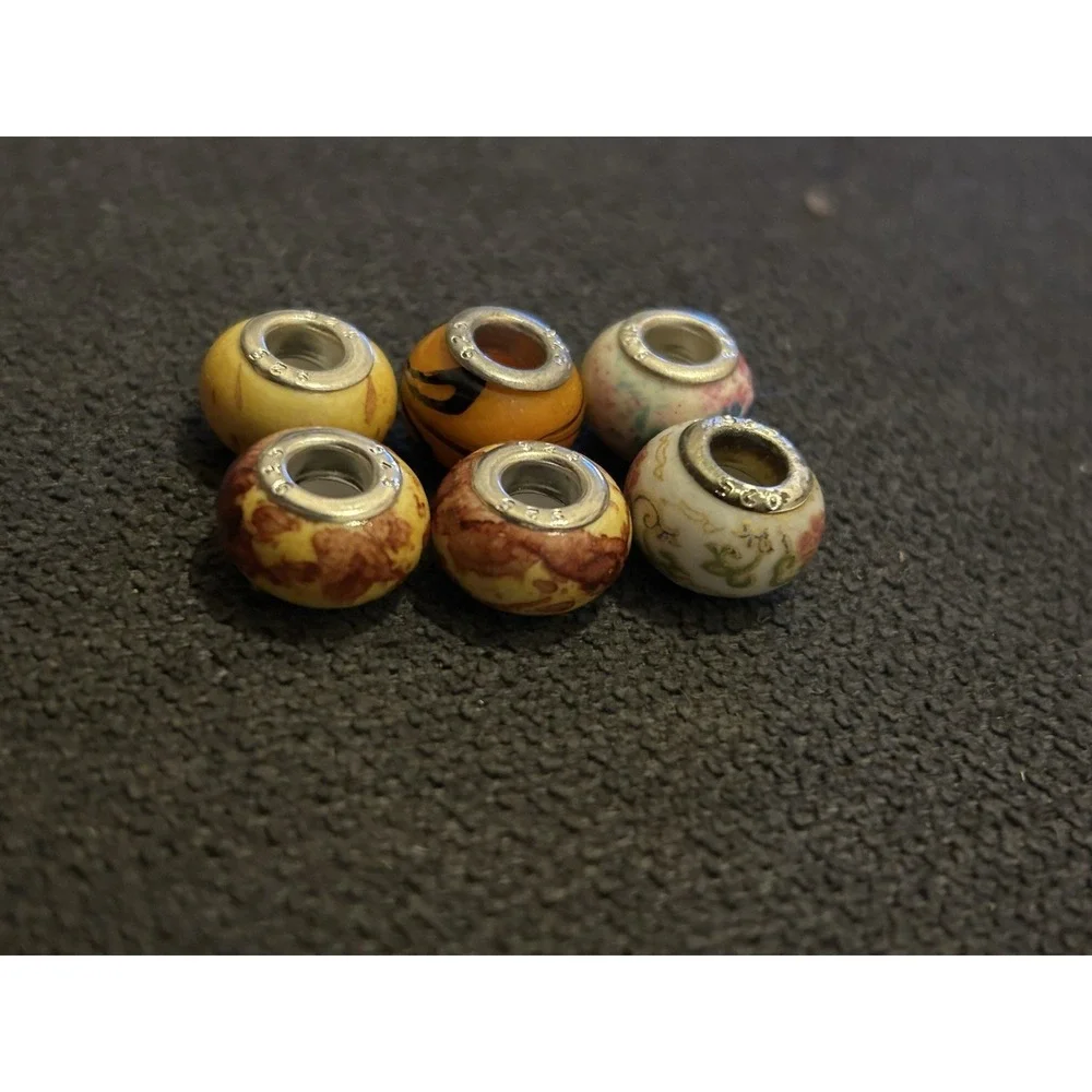 Lot of 6 Sterling Silver Core Bracelet Charm Beads Lampwork Glass Style 925 7